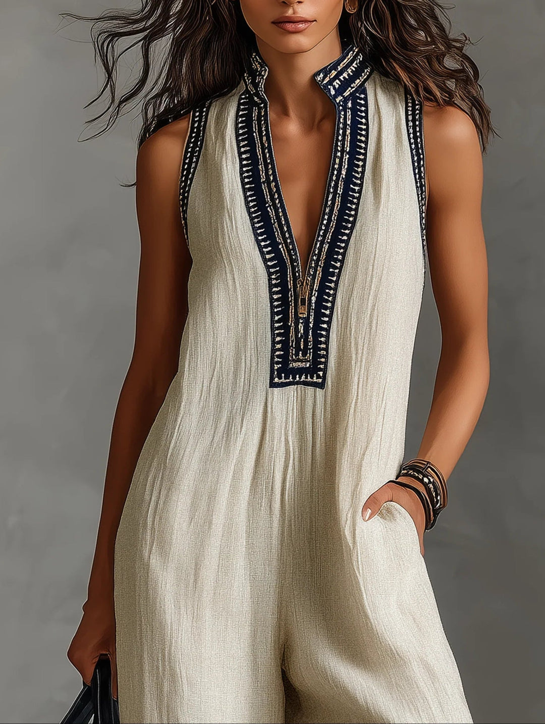 Fiamma  | Sleeveless jumpsuit with high collar