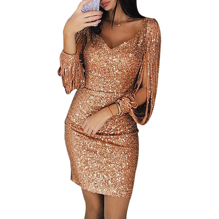 Mira - Women’s Dress with V-Neck and Long Sleeves