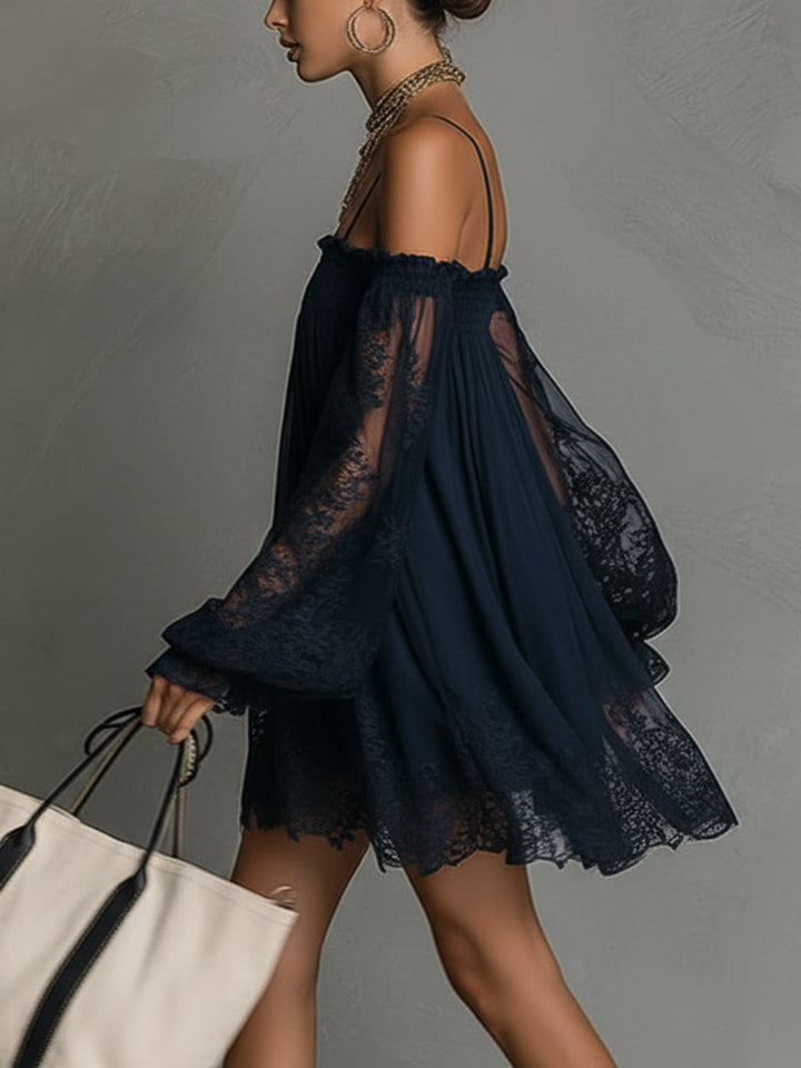 Noemi | Navy Blue Chiffon Mini Dress