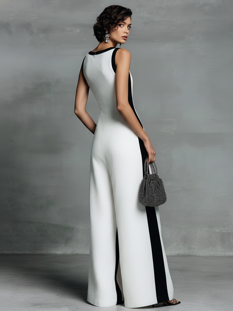 Celine | Black & White Color-Block Wide-Leg Jumpsuit