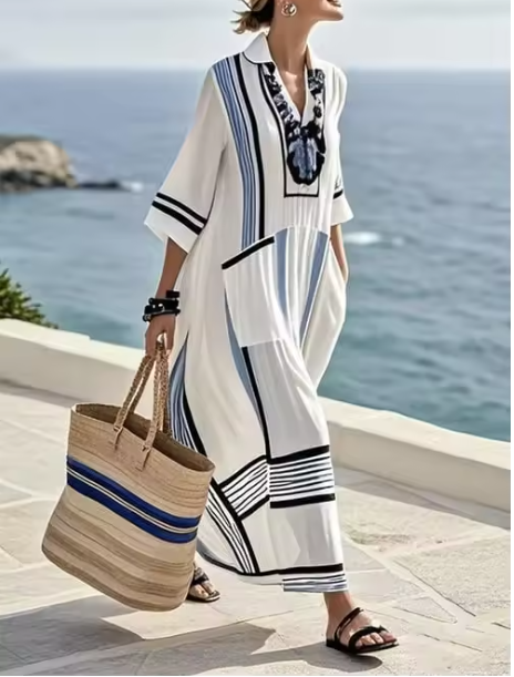 Ariella | Plus Size Striped Patchwork Maxi Dress