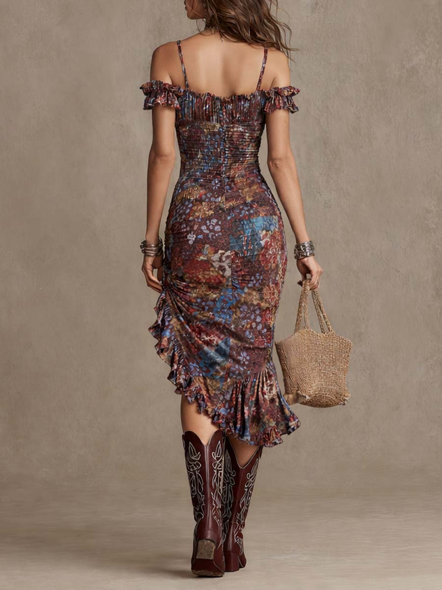 Calista - Boho-Chic Floral Ruffle Midi Dress