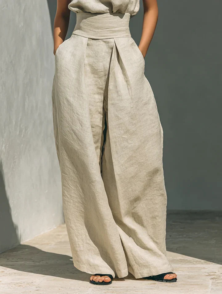 Flor™ | Minimalist Sleeveless Blouse and Wide-Leg Pants Cotton-Linen Set for Women
