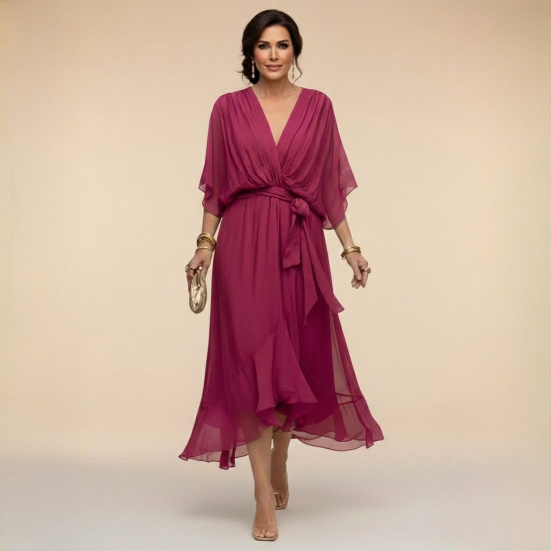 Monica – Chiffon Dress with V-Neck