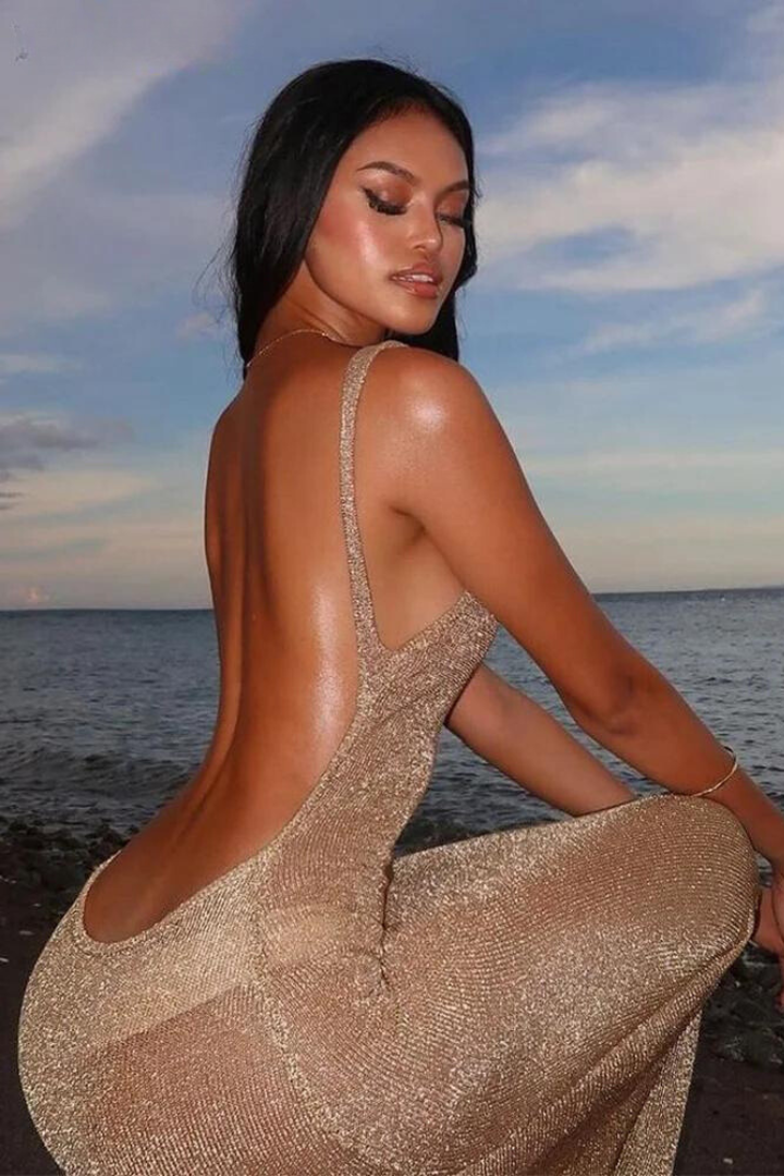 Corliss™ | Embellished Backless Maxi Dress with Slit