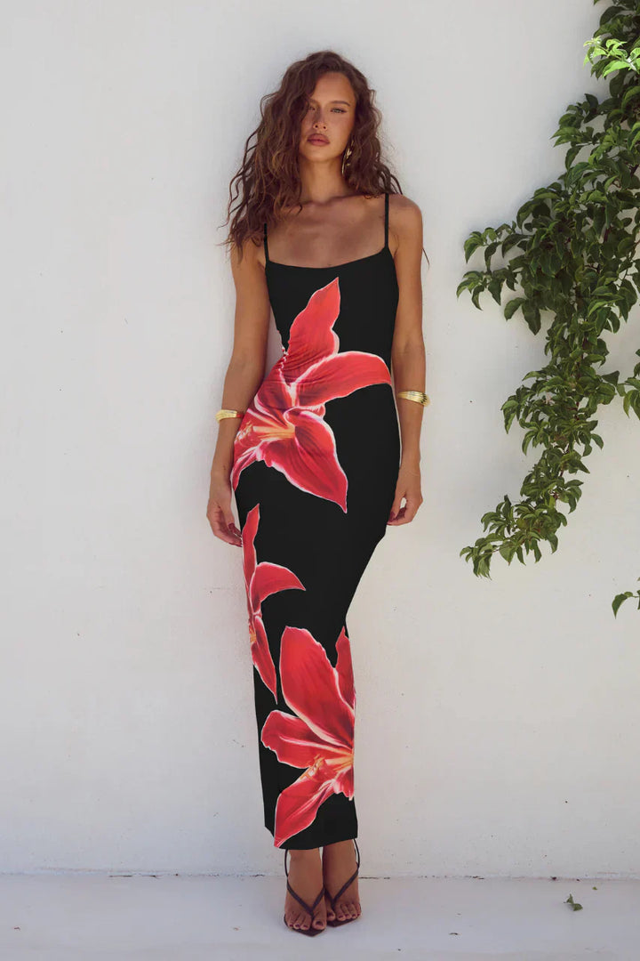 Thalina ™ | Floral print dress with back slit