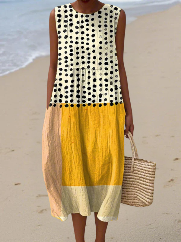 Leah | Vestido midi con lunares y bloques de color