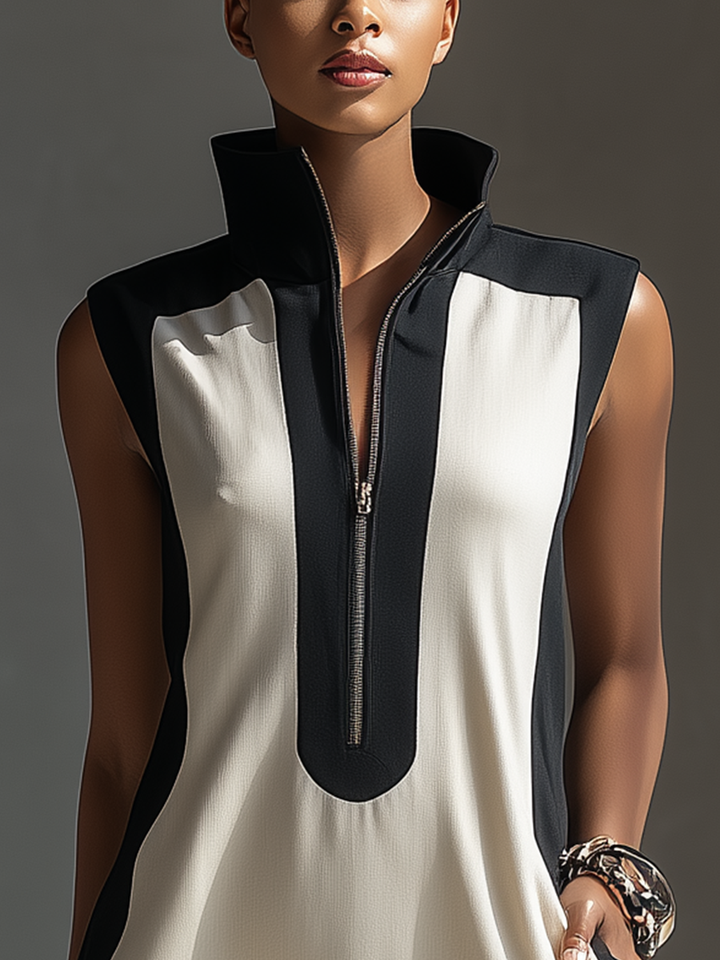 Emily - Black & White Bicolor Mini Dress