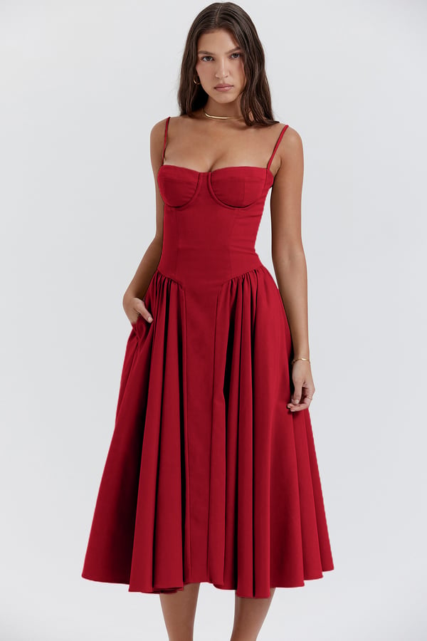 Nina - Sleeveless Corset Midi Dress
