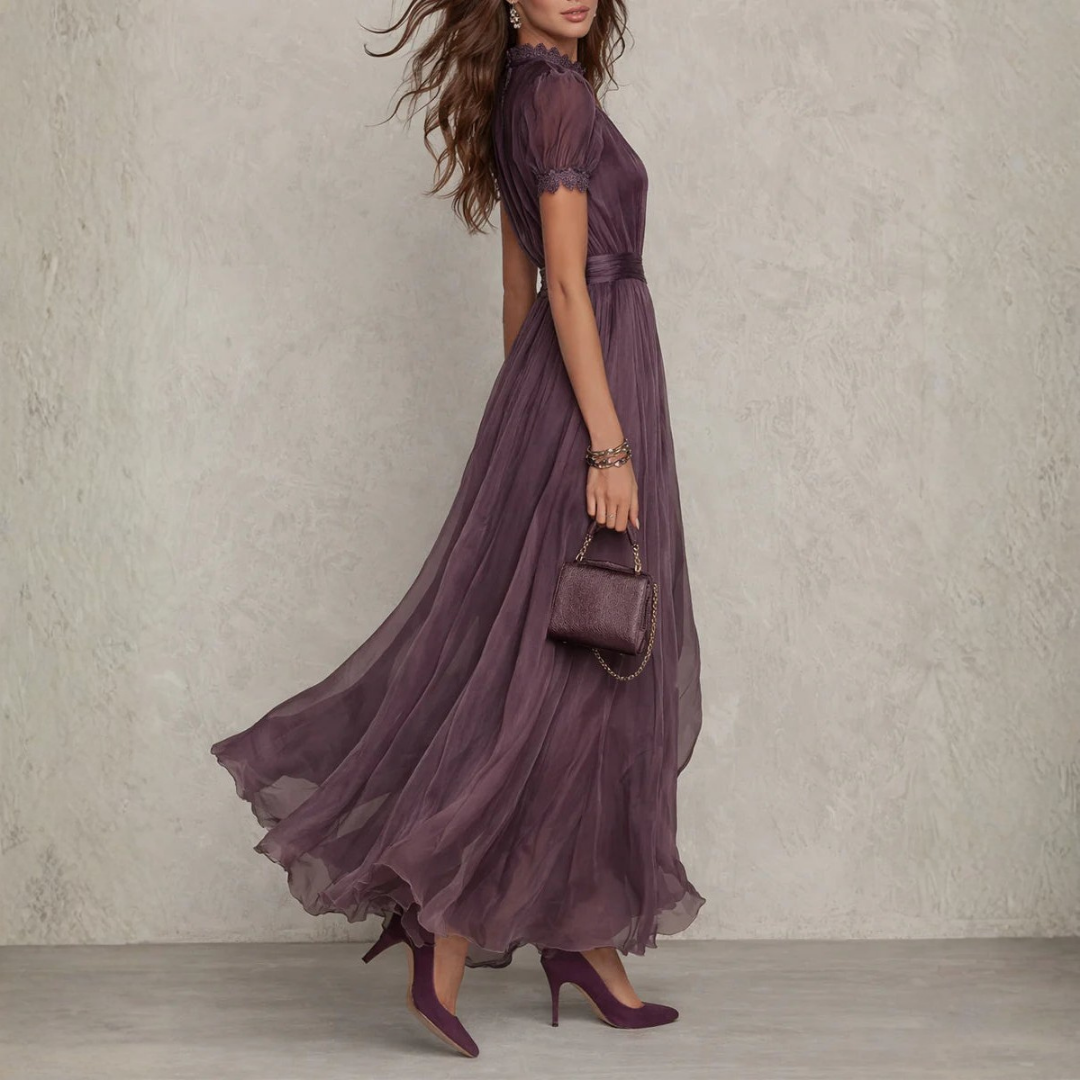 Vivienne | Lace Trim Chiffon Maxi Dress