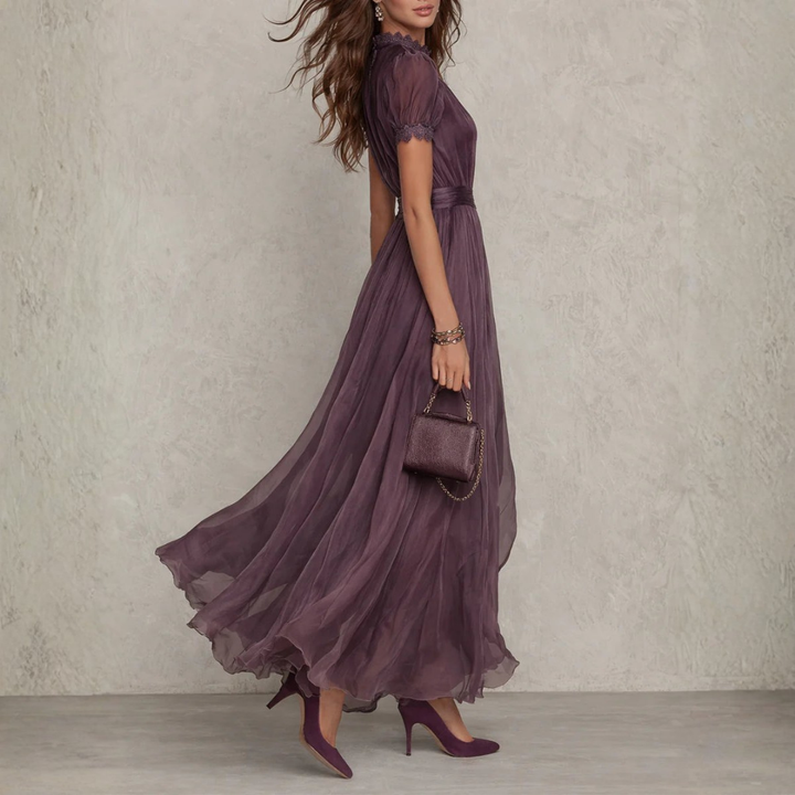 Vivienne | Lace Trim Chiffon Maxi Dress