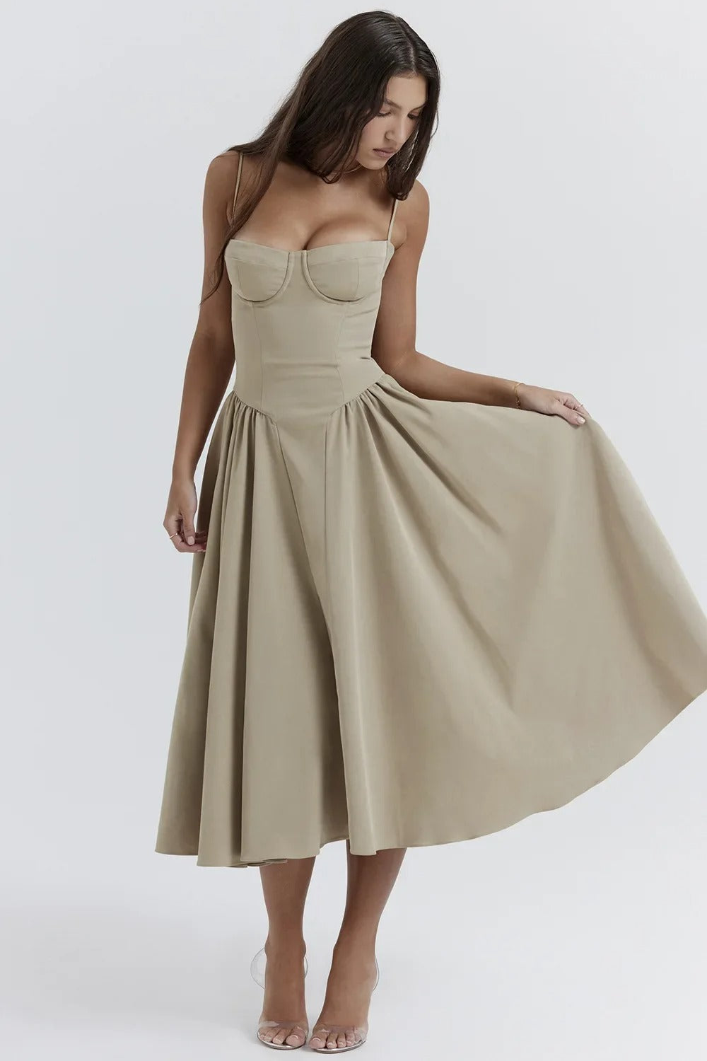 Nina - Sleeveless Corset Midi Dress