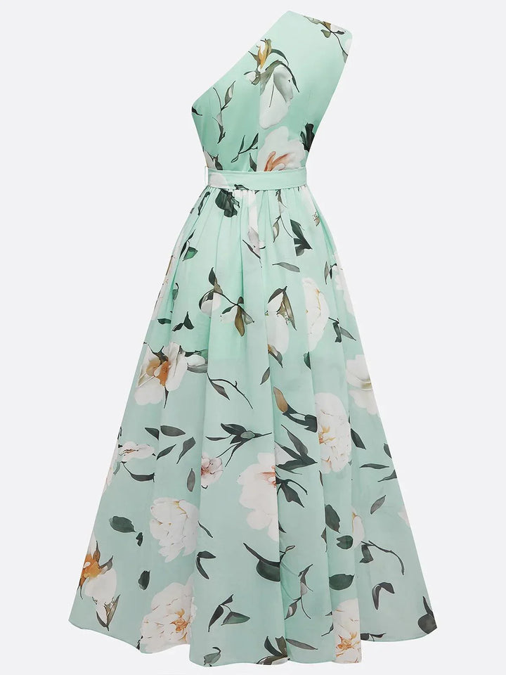 Sella - Ruched One Shoulder A-Line Maxi Chiffon Dress