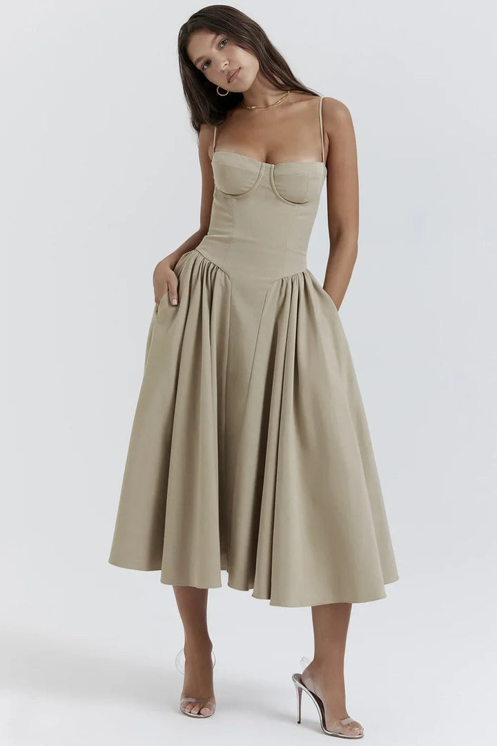 Nina - Sleeveless Corset Midi Dress
