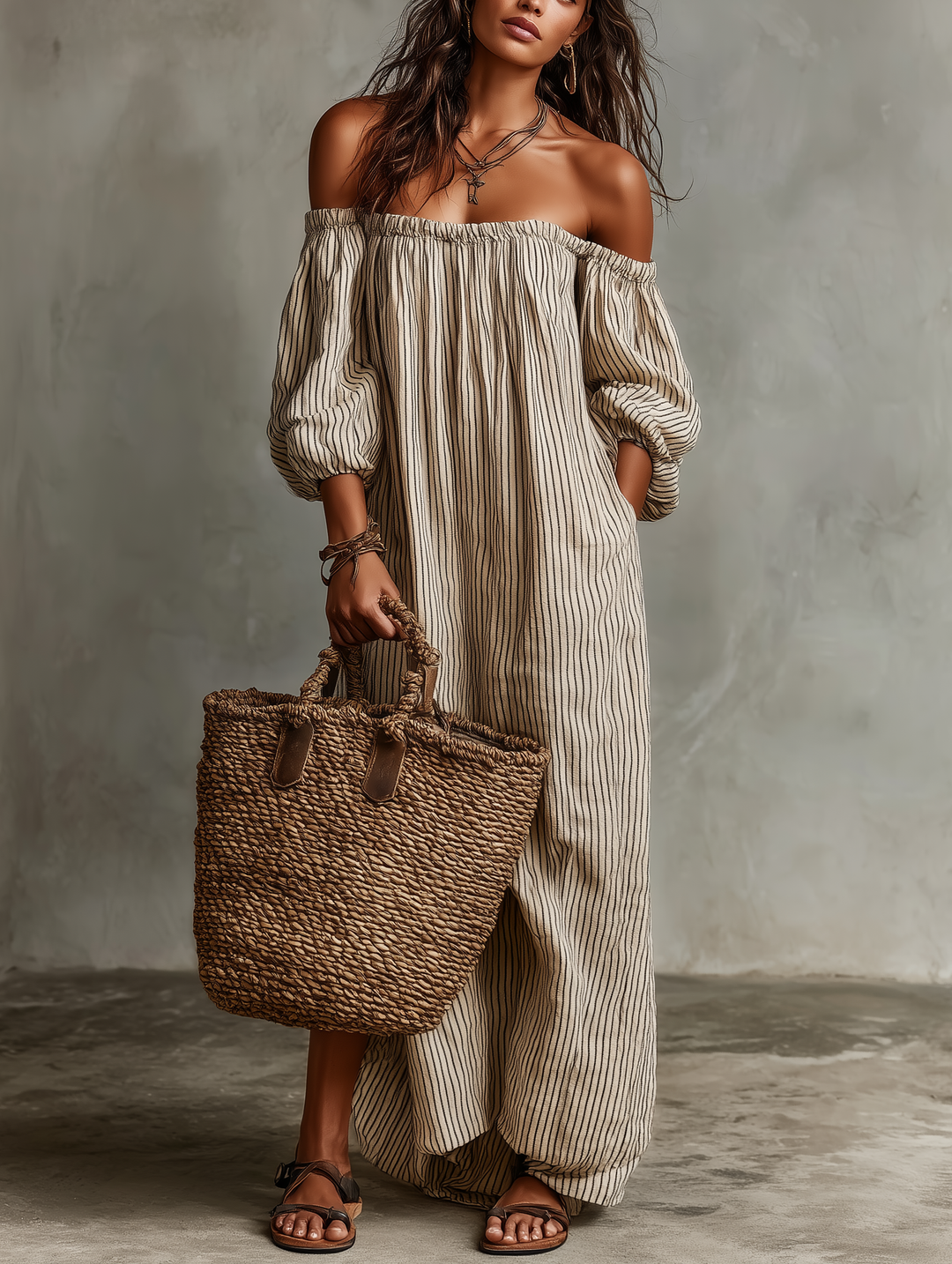Carmella | Off-Shoulder Cotton Linen Maxi Dress