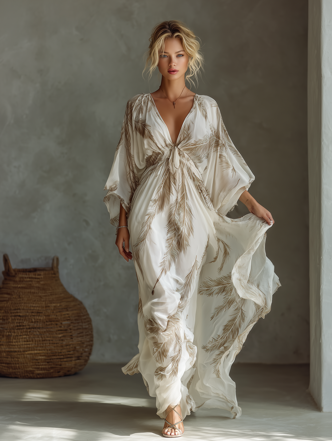 Morrisa - Ivory and Taupe Chiffon Maxi Dress