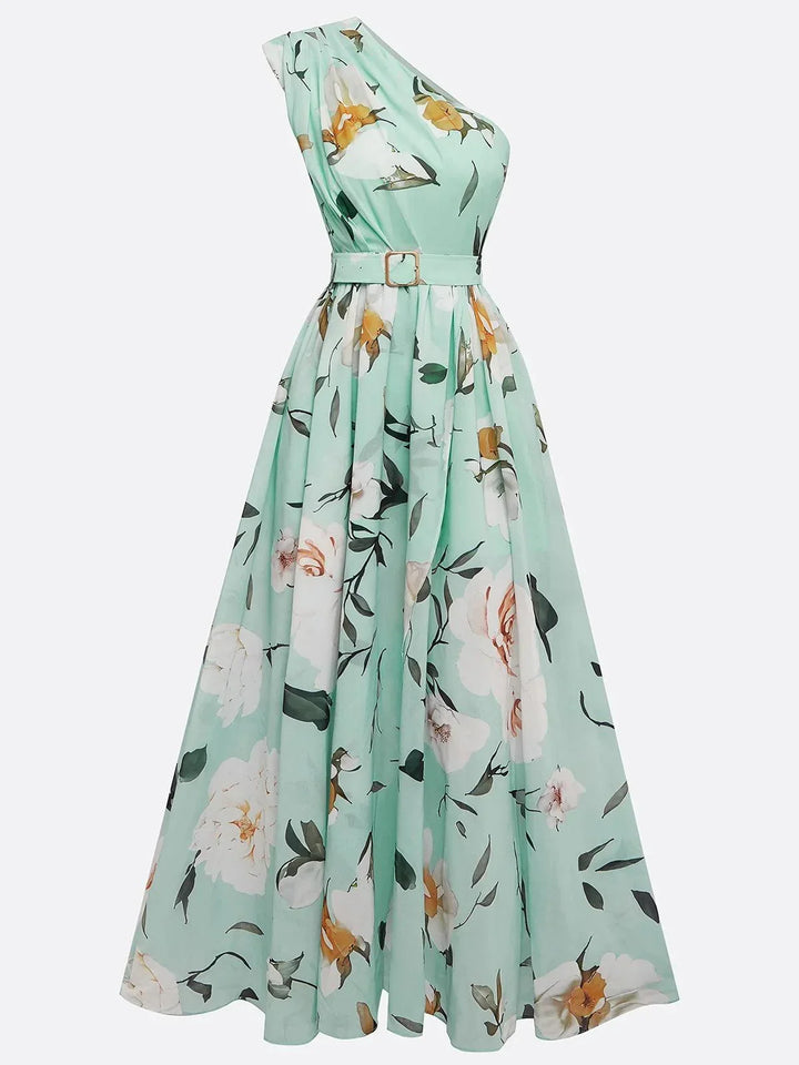 Sella - Ruched One Shoulder A-Line Maxi Chiffon Dress