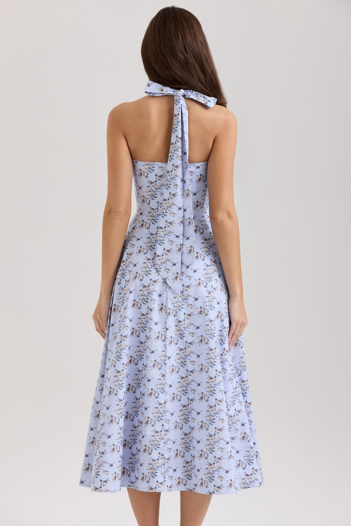 Belle - Daisy Print Halter Neck Midi Dress