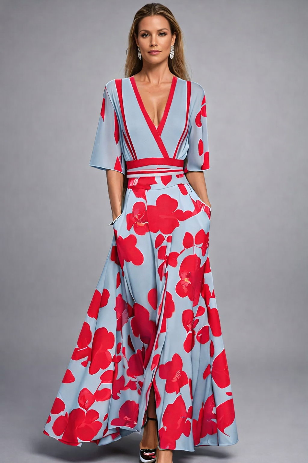 Elisa - Elegant Wrap Maxi Dress with Flowers