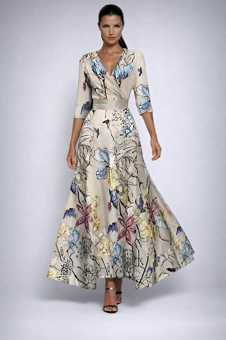 Elisa - Elegant Wrap Maxi Dress with Flowers