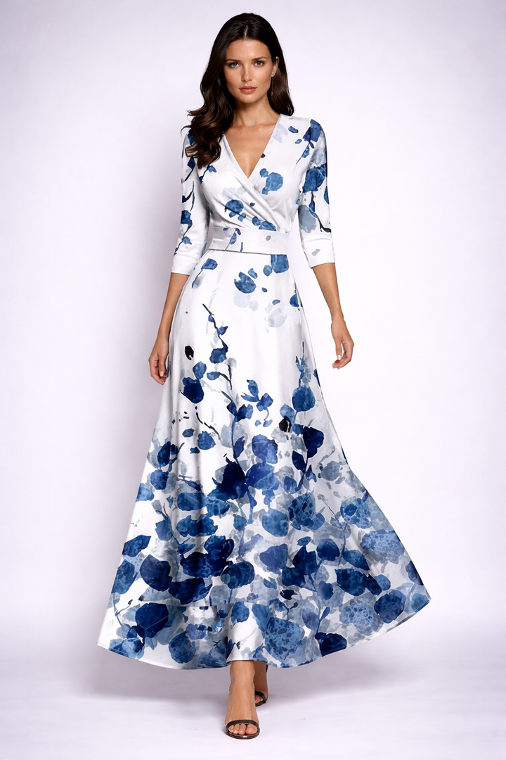 Elisa - Elegant Wrap Maxi Dress with Flowers