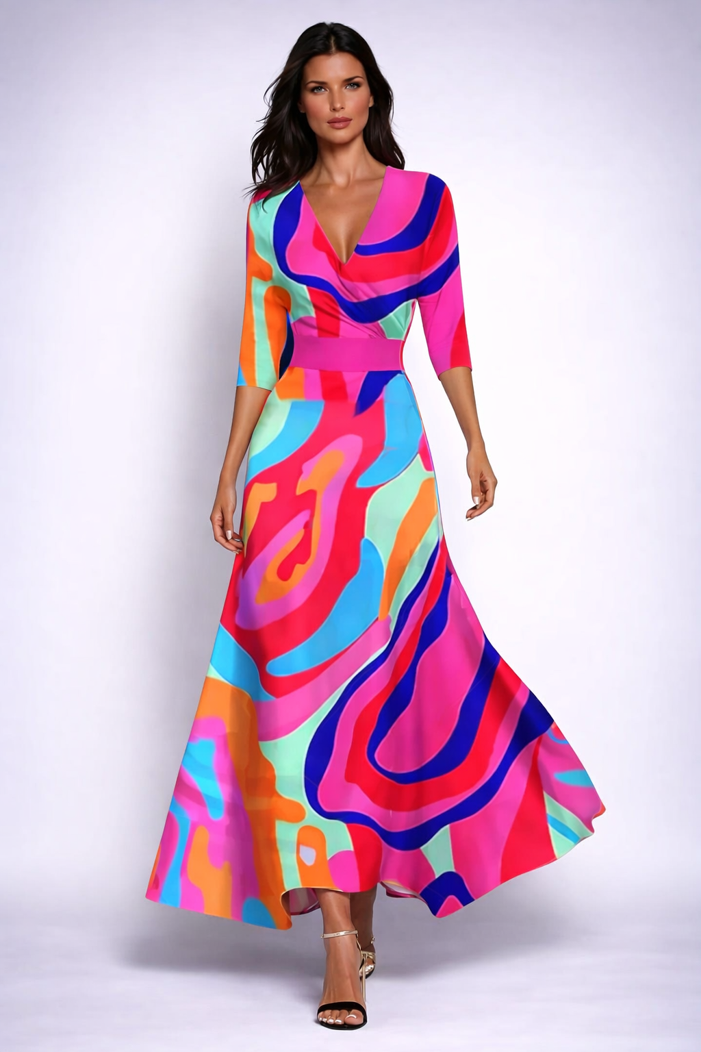 Elisa - Elegant Wrap Maxi Dress with Flowers