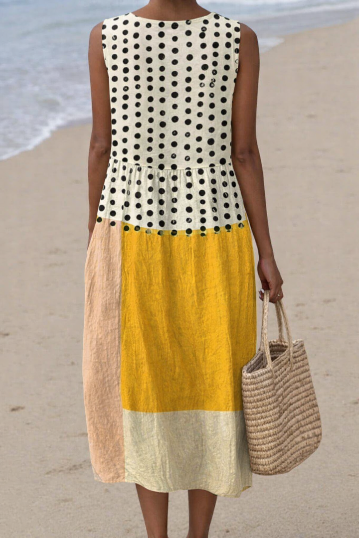 Leah | Vestido midi con lunares y bloques de color