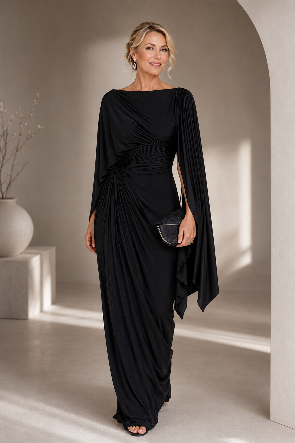 Lyssa – Pleated Drape Maxi Dress