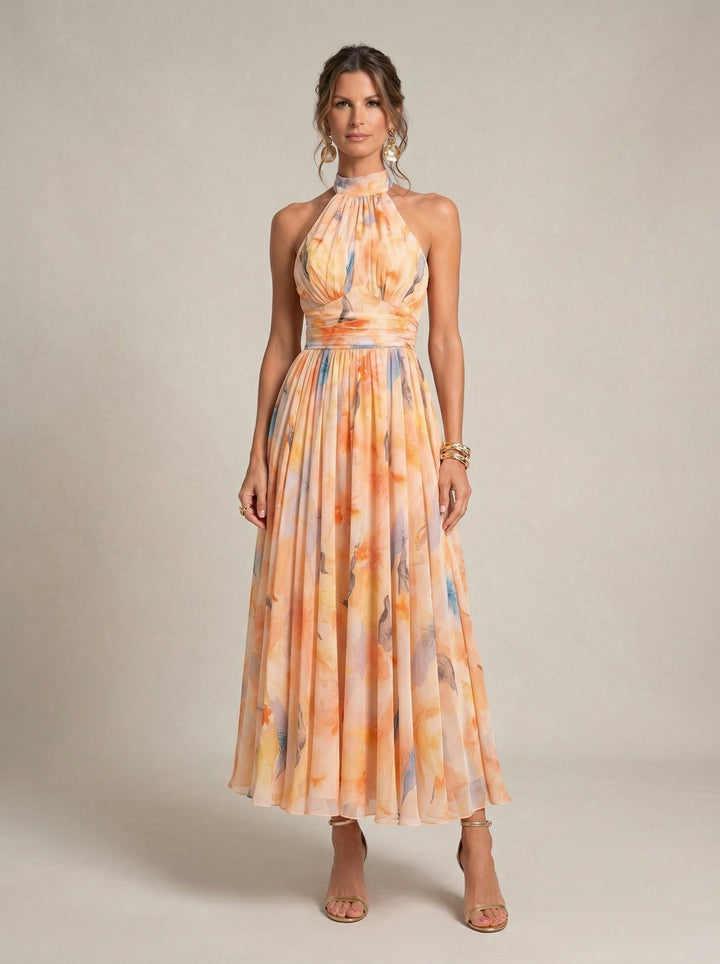 Esther™ | Halter Neck Watercolor Print Dress