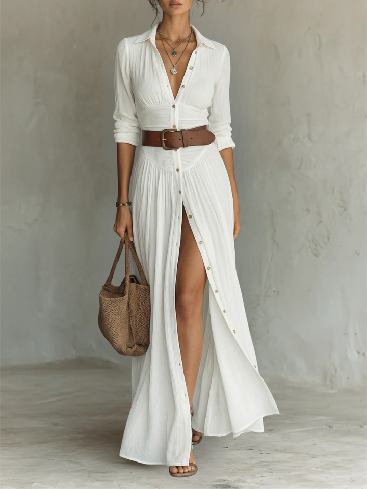 Kiara - Long Sleeve Lapel Collar Maxi Dress