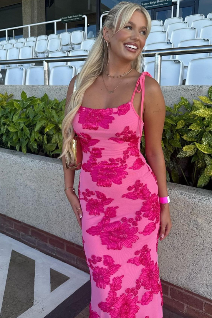 Xavina™ | Pink floral dress with knotted straps