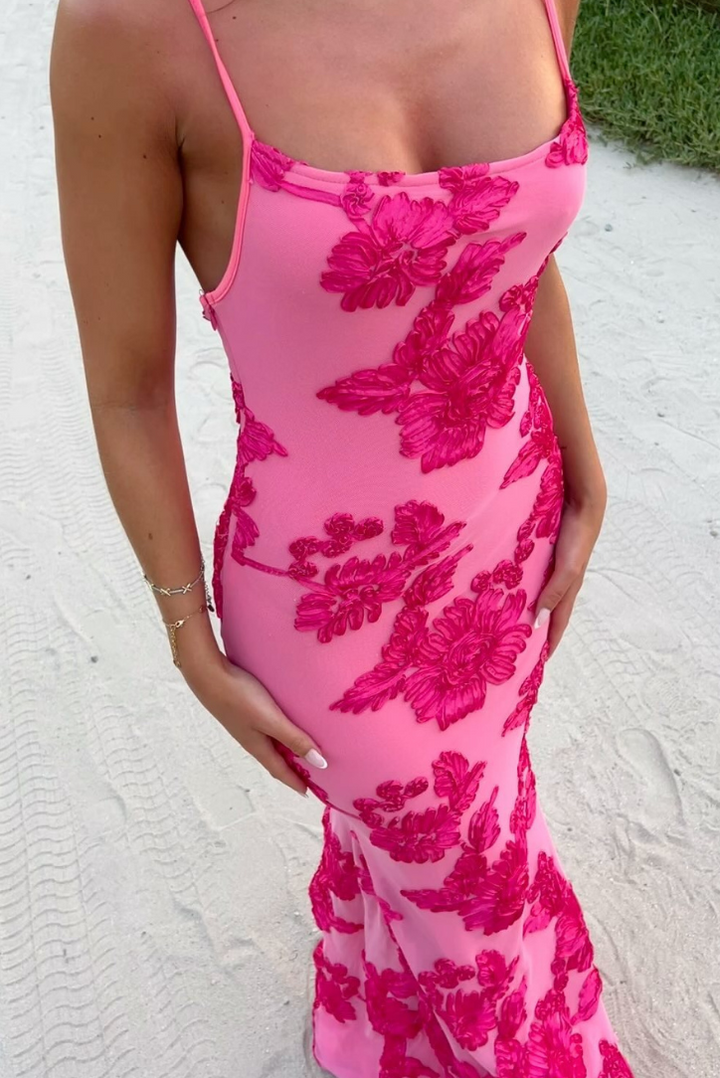 Xavina™ | Pink floral dress with knotted straps