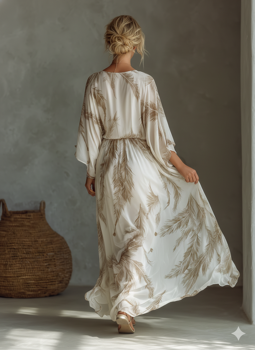 Morrisa - Ivory and Taupe Chiffon Maxi Dress