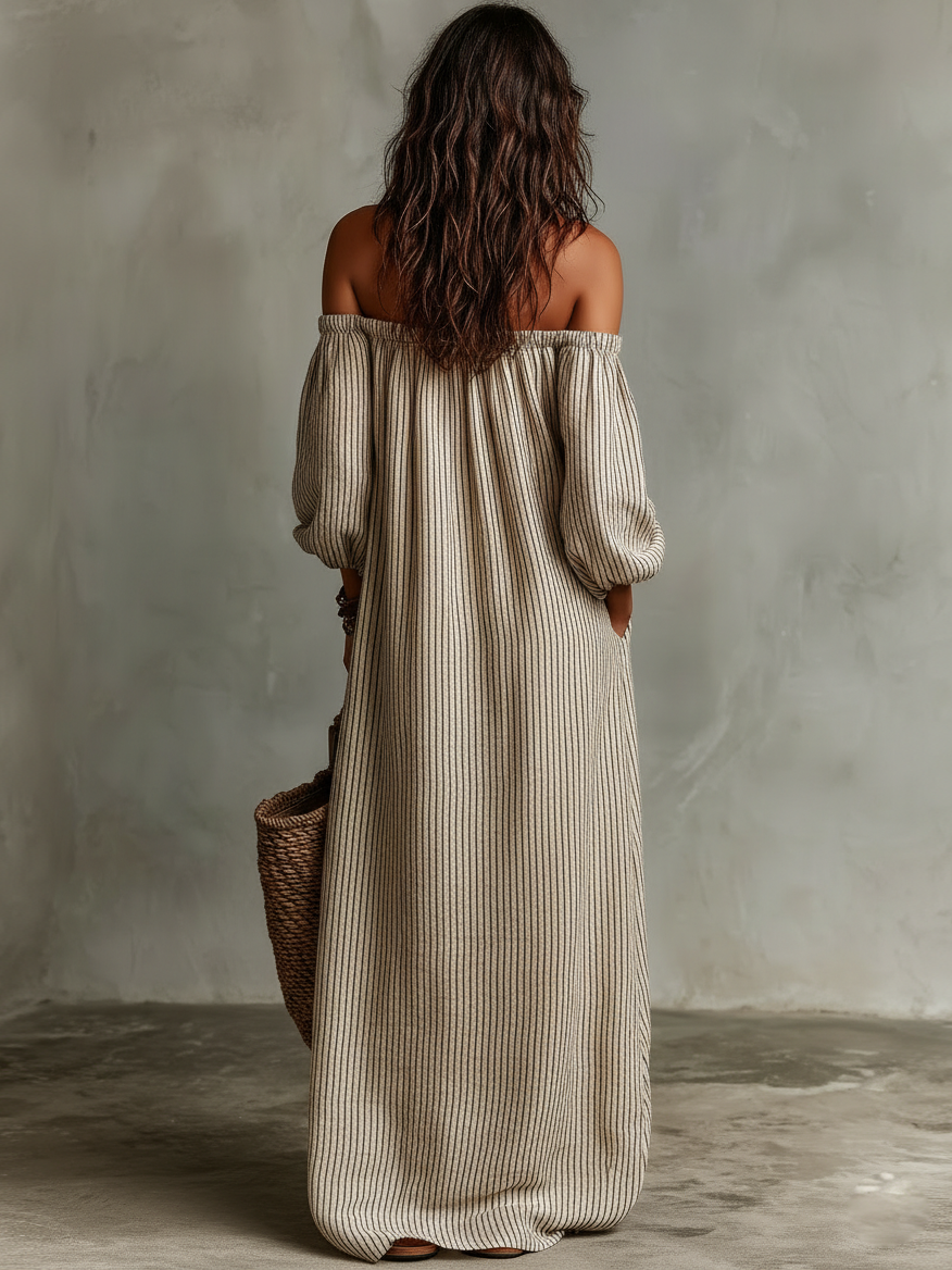 Carmella | Off-Shoulder Cotton Linen Maxi Dress