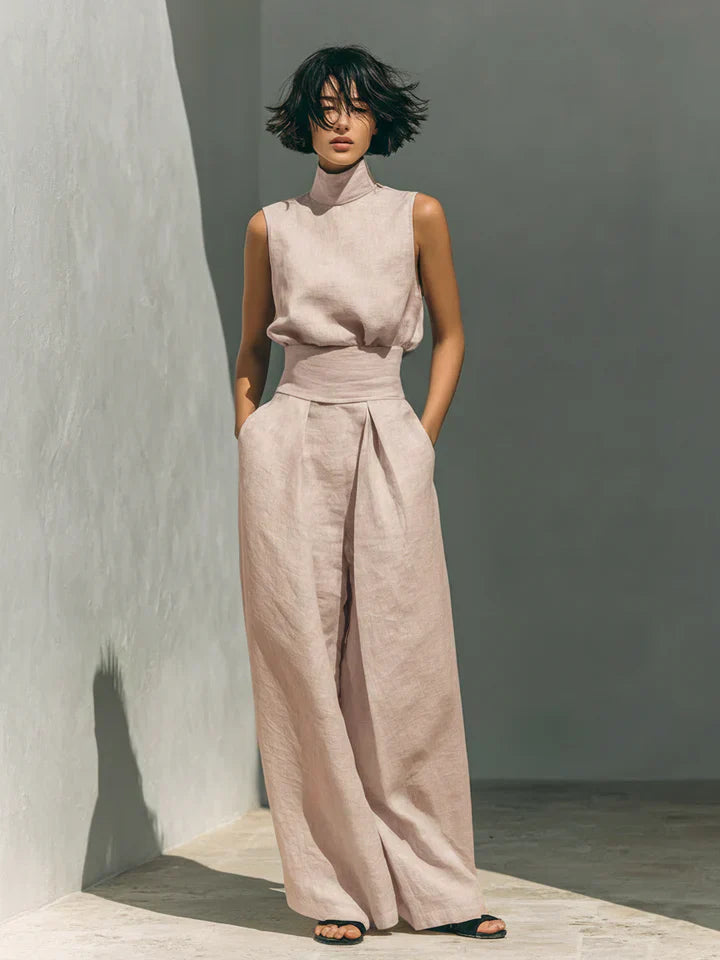 Flor™ | Minimalist Sleeveless Blouse and Wide-Leg Pants Cotton-Linen Set for Women