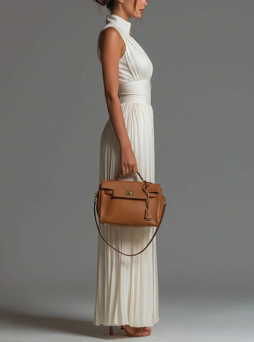 Abigail - V-neck Sleeveless Zip-up Pleated Wide-leg Chiffon Jumpsuit