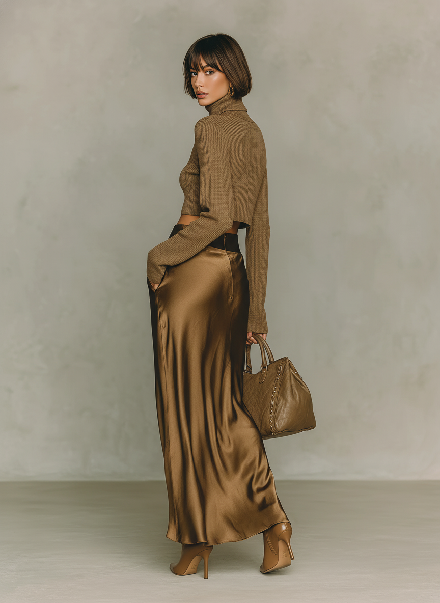 Florence - Golden-brown knit turtleneck top