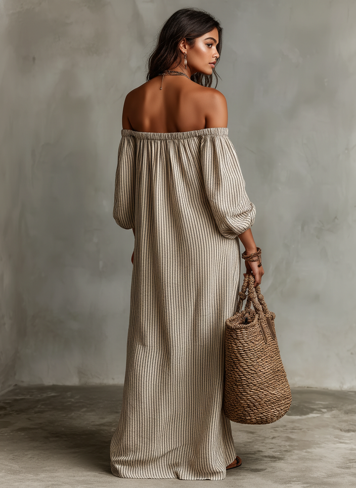 Carmella | Off-Shoulder Cotton Linen Maxi Dress