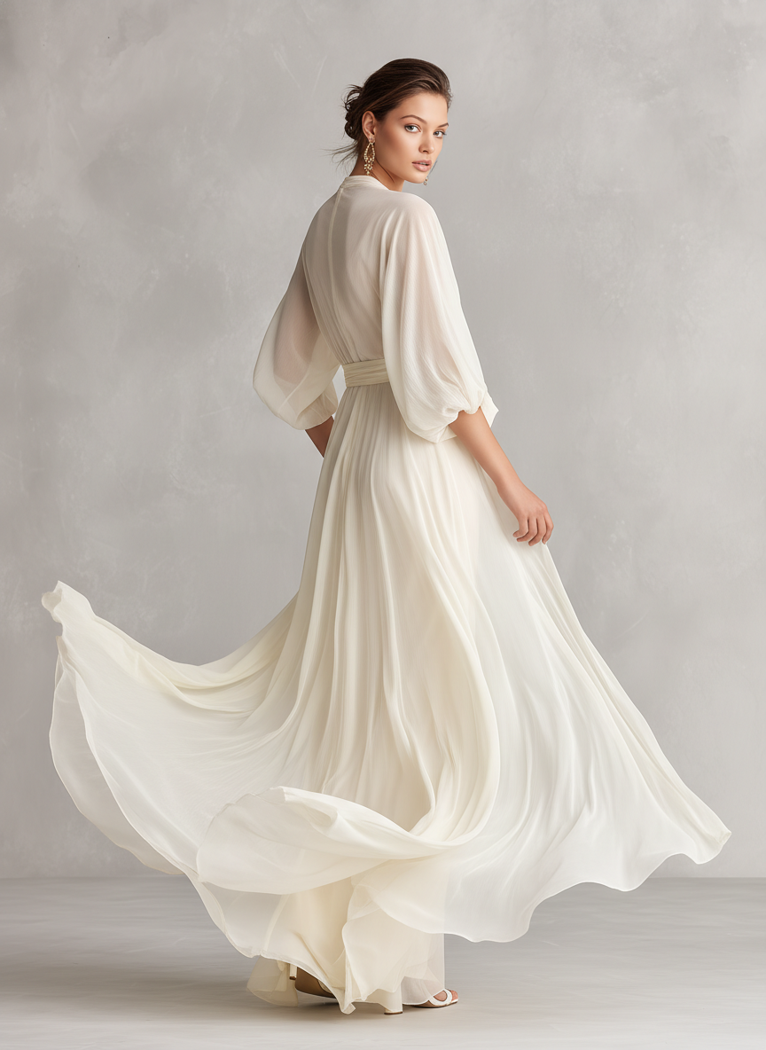 Sefa - Ivory Sheer Chiffon Dress