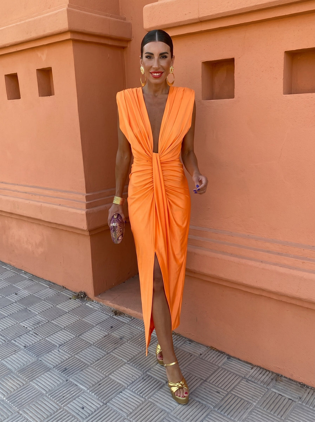 Selena | Draped Dress in Fiery Red