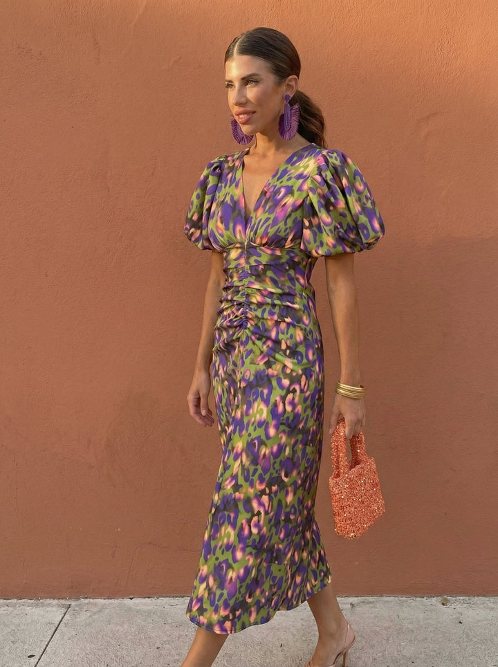 Carla | Midi Dress with Puff Sleeves