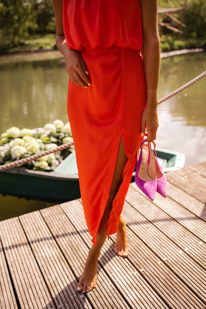 Alicia - Halter Slit Midi Dress