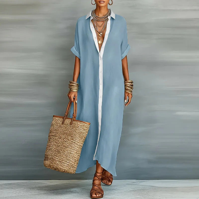 Anastasa™ | Long Button-Down Shirt Dress
