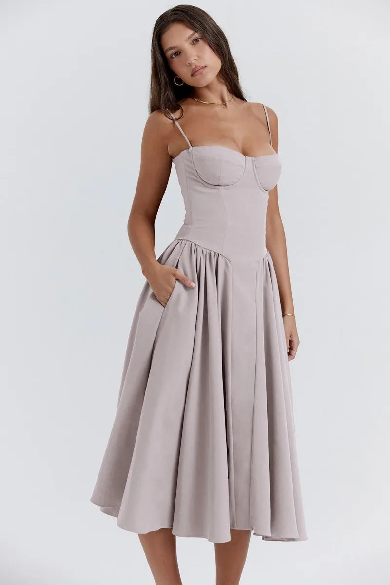 Nina - Sleeveless Corset Midi Dress