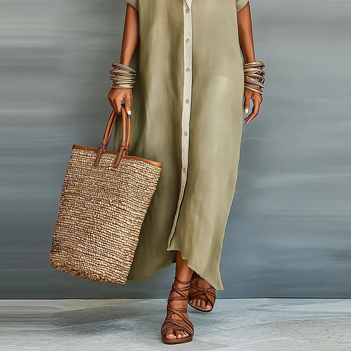 Anastasa™ | Long Button-Down Shirt Dress