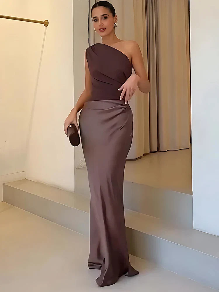 Sophia | One-Shoulder Satin Maxi Dress