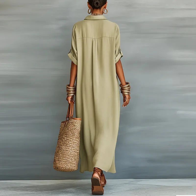 Anastasa™ | Long Button-Down Shirt Dress