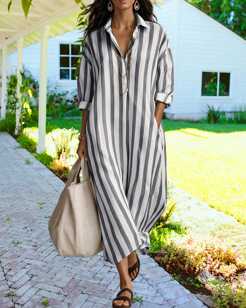 Aira | Casual Striped Loose Fit Maxi Shirt Dress