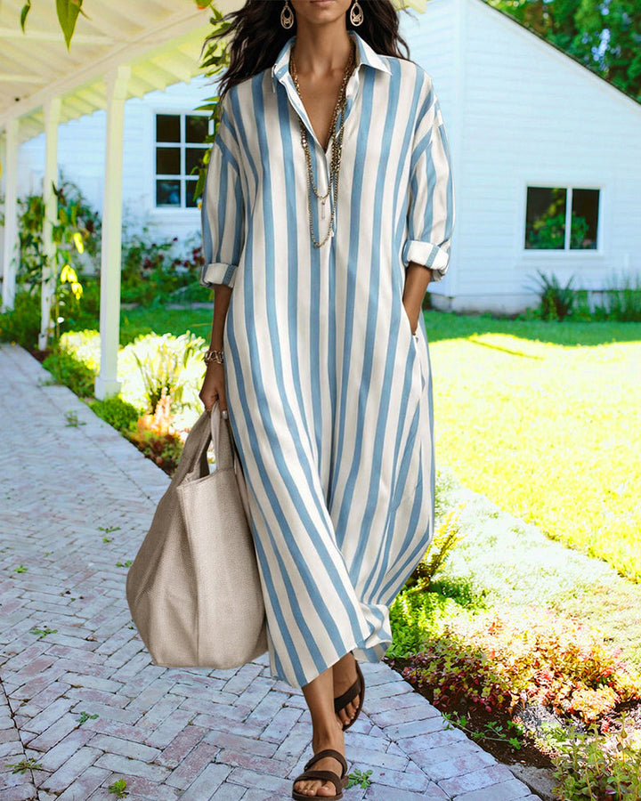 Aira | Casual Striped Loose Fit Maxi Shirt Dress
