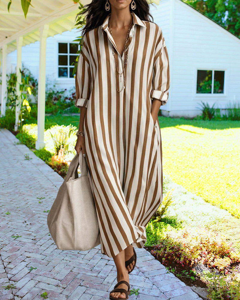 Aira | Casual Striped Loose Fit Maxi Shirt Dress